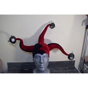 Elope Court Jester Hat Pom Pom Red Black Costume OS Fits Most With Size Adjuster